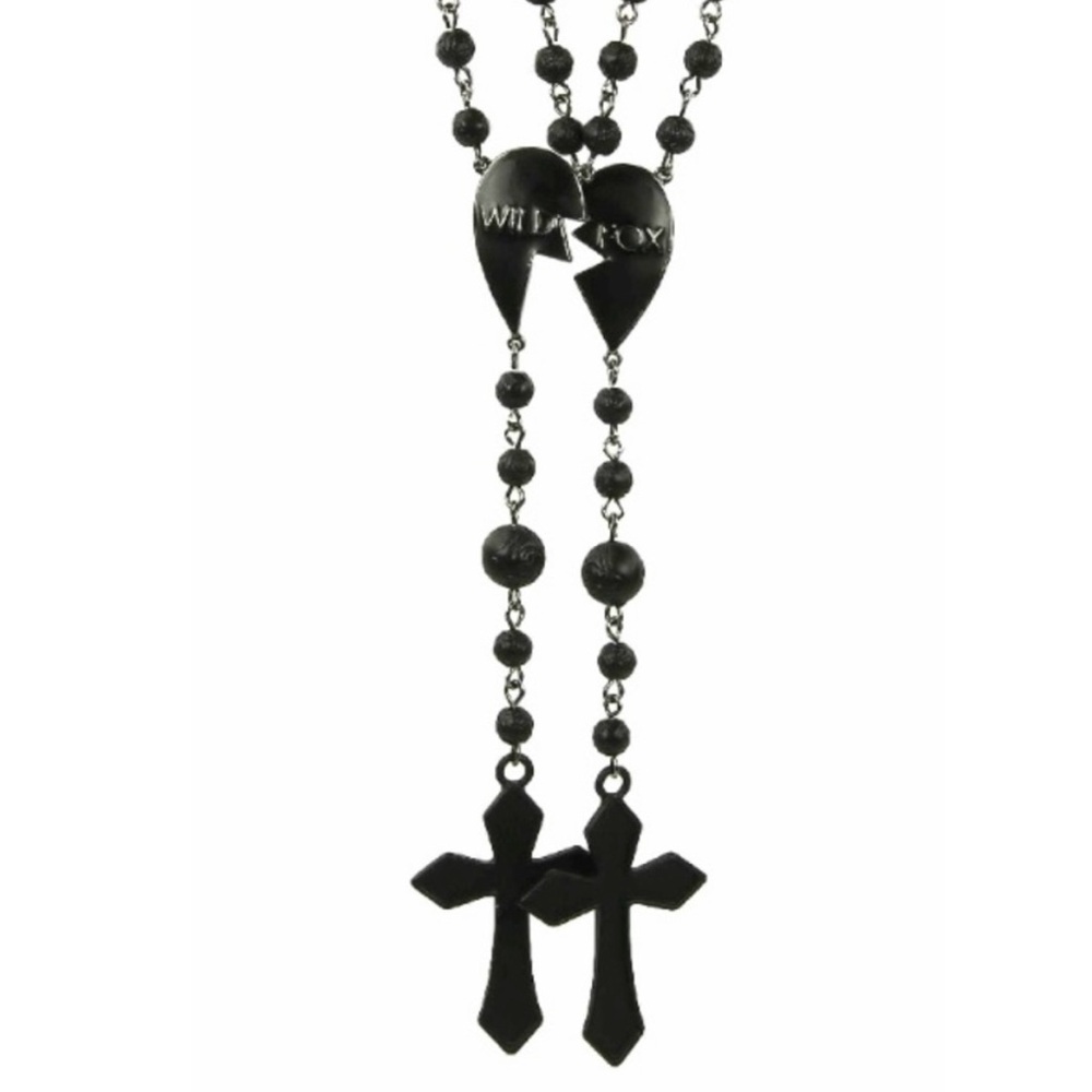 NWT Wildfox Black Matte rosary/ Heart Necklaces
